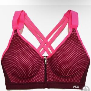 VICTORIA SECRET VSX Incredible Zip Front Close Bra in Pink and Burgundy - 36D